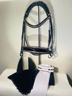 Bridle Rocks double black and rose browband Traverso rocks rose