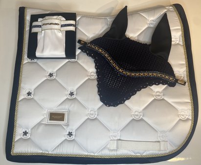 White saddlepad Swarovski Velvet blue gold