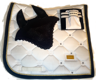 White saddlepad Swarovski Velvet black gold