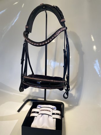 Bridle Rocks double black and rose browband Traverso rocks rose