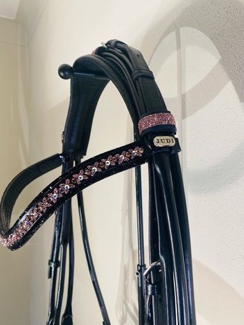 Bridle Rocks double black and rose browband Traverso rocks rose