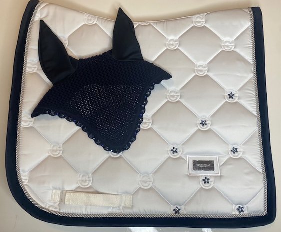 White saddlepad Swarovski Velvet blue silver