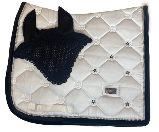 White saddlepad Swarovski Velvet black silver