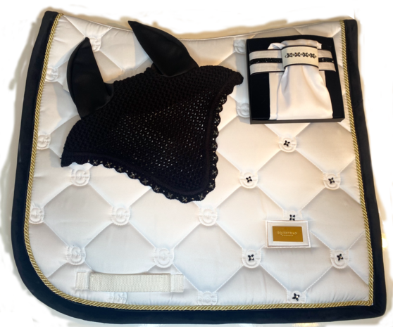 White saddlepad Swarovski Velvet black gold