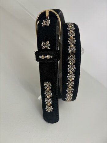 Broekriem zwart Suède Royal Allure traverso light gold 