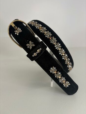 Broekriem zwart Suède Royal Allure traverso light gold 