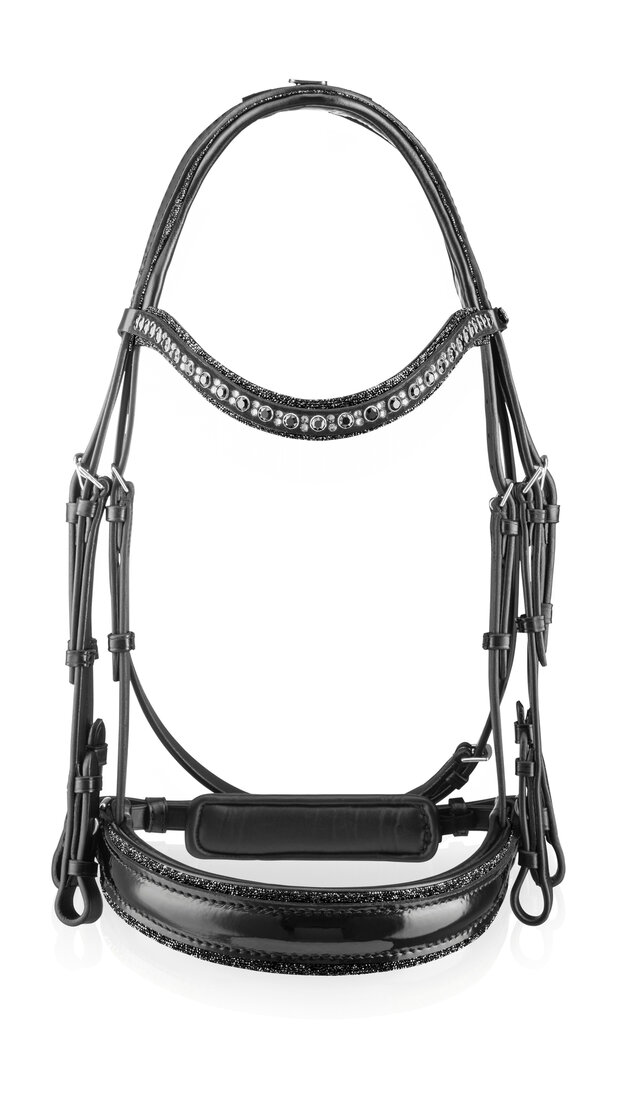 Bridle Swarovski Rocks metallic silver Onyx black crystal